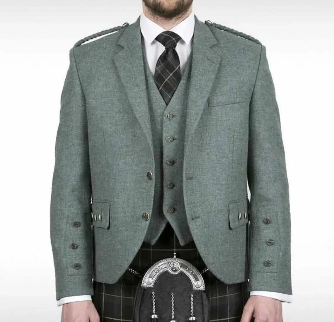 Lovat Green Crial Argyle Kilt Jacket & Waistcoat Set - Highland Wedding Kilt Outfit