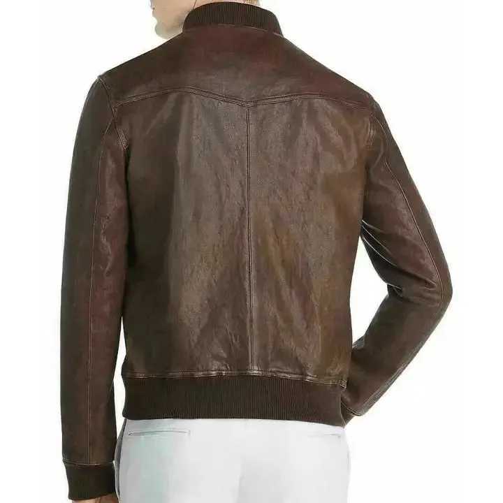 Men's Brown Leather Baseball Bomber Jacket – Classic & Stylish