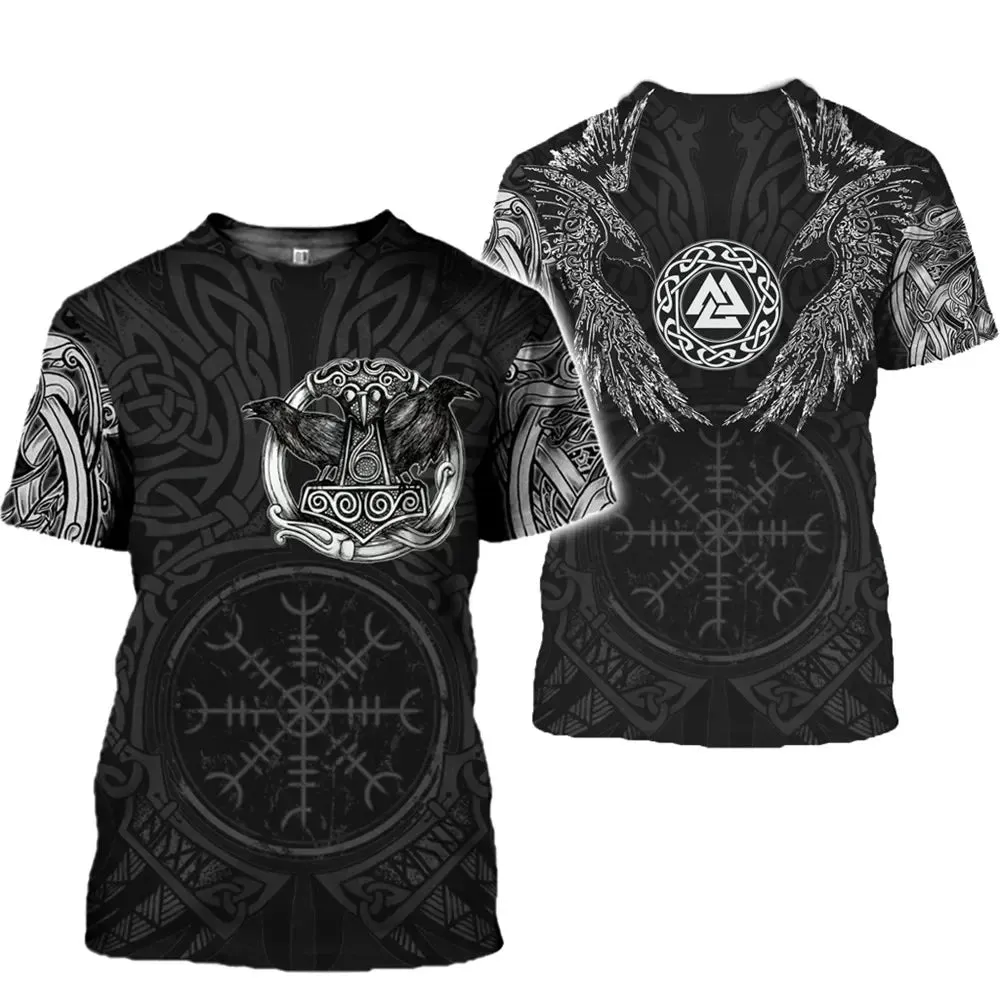 Men's Summer 2025 Oversized 3D Viking Symbol T-Shirt - Breathable Plus Size Street Fashion