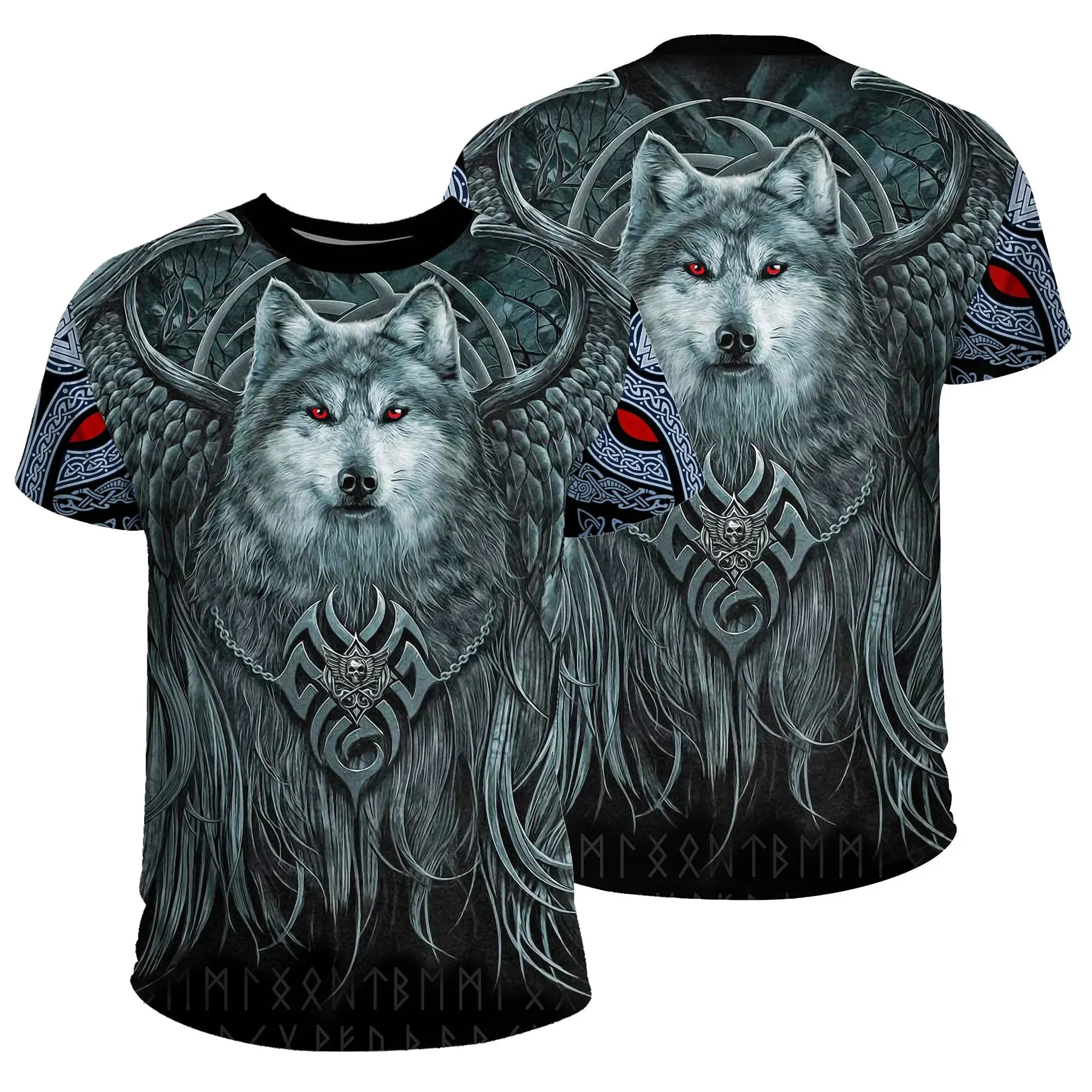 Men's Summer 2025 Oversized 3D Viking Symbol T-Shirt - Breathable Plus Size Street Fashion