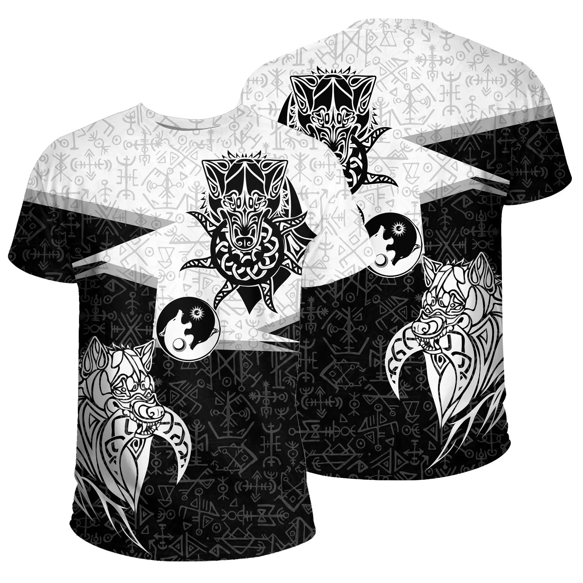 Men's Summer 2025 Oversized 3D Viking Symbol T-Shirt - Breathable Plus Size Street Fashion