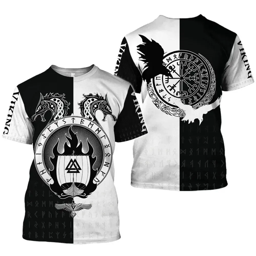 Men's Summer 2025 Oversized 3D Viking Symbol T-Shirt - Breathable Plus Size Street Fashion