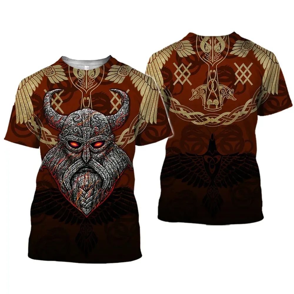 Men's Summer 2025 Oversized 3D Viking Symbol T-Shirt - Breathable Plus Size Street Fashion