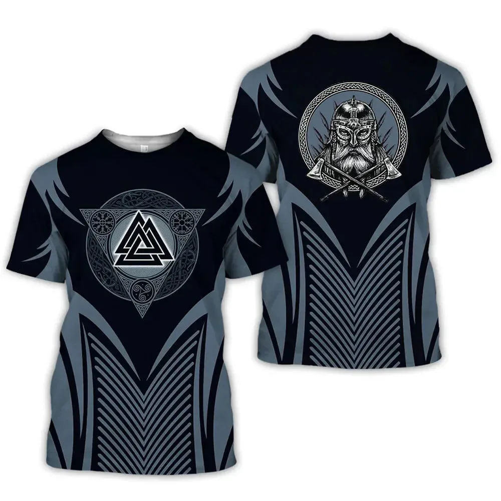 Men's Summer 2025 Oversized 3D Viking Symbol T-Shirt - Breathable Plus Size Street Fashion