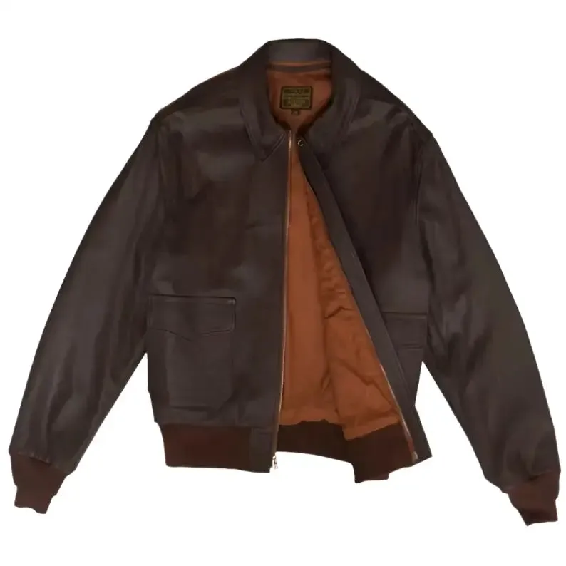 Men's Wing Collar Genuine Leather Bomber Jacket Classic Style