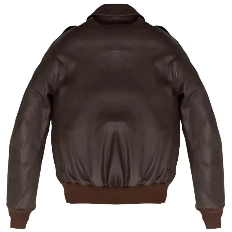 Men's Wing Collar Genuine Leather Bomber Jacket Classic Style