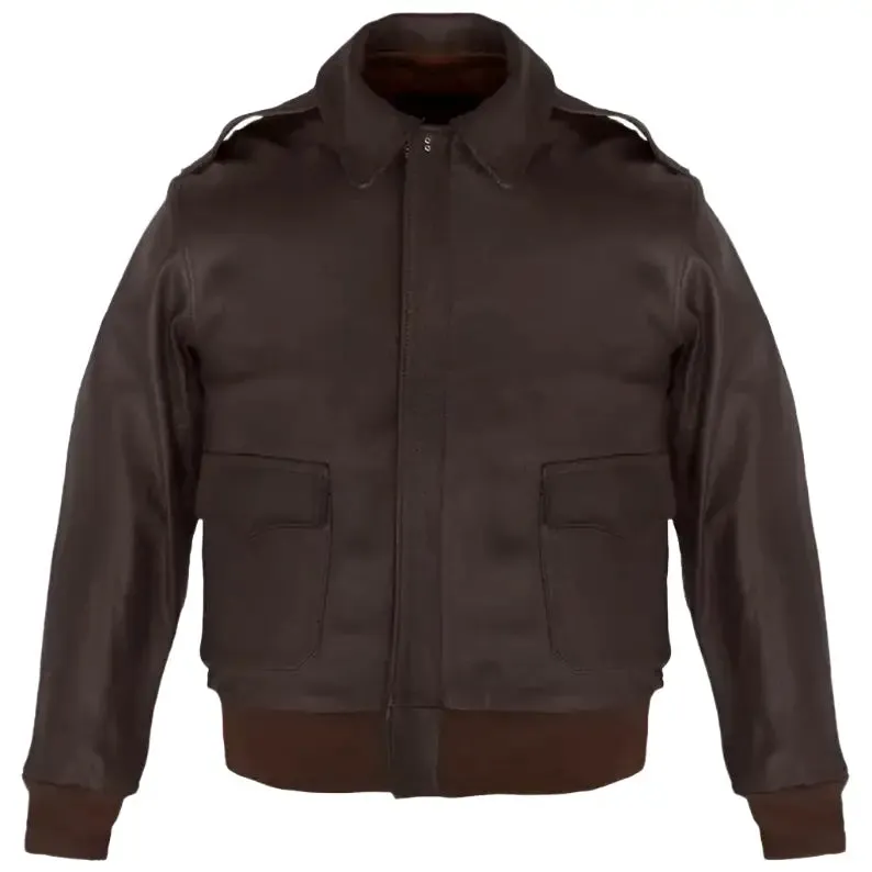 Men's Wing Collar Genuine Leather Bomber Jacket Classic Style