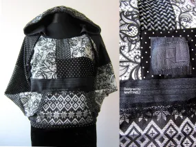 M/L Gray Boho Hoodie,Patchwork Hoodie for Women