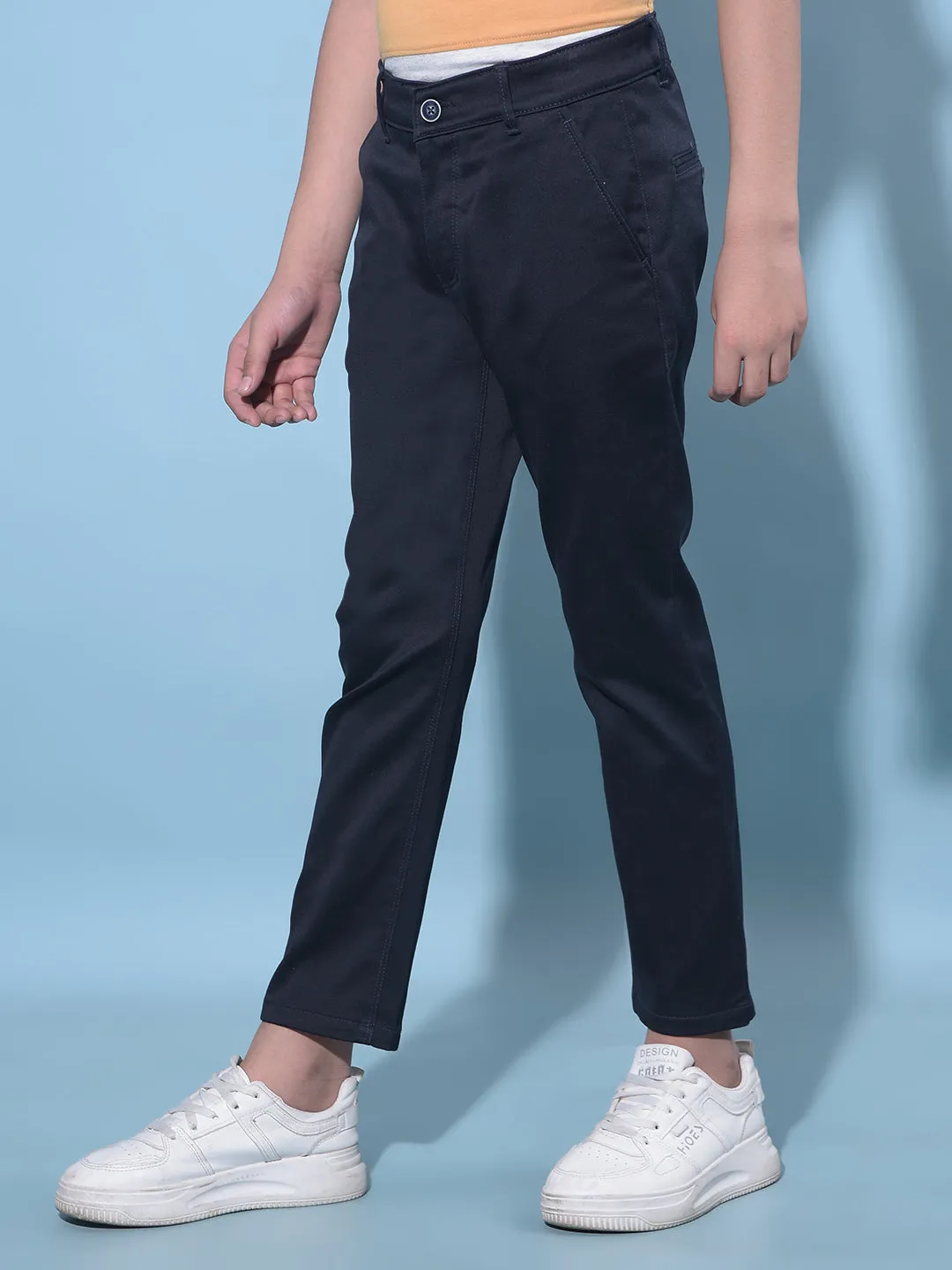 Navy Blue Cotton Chinos Trousers