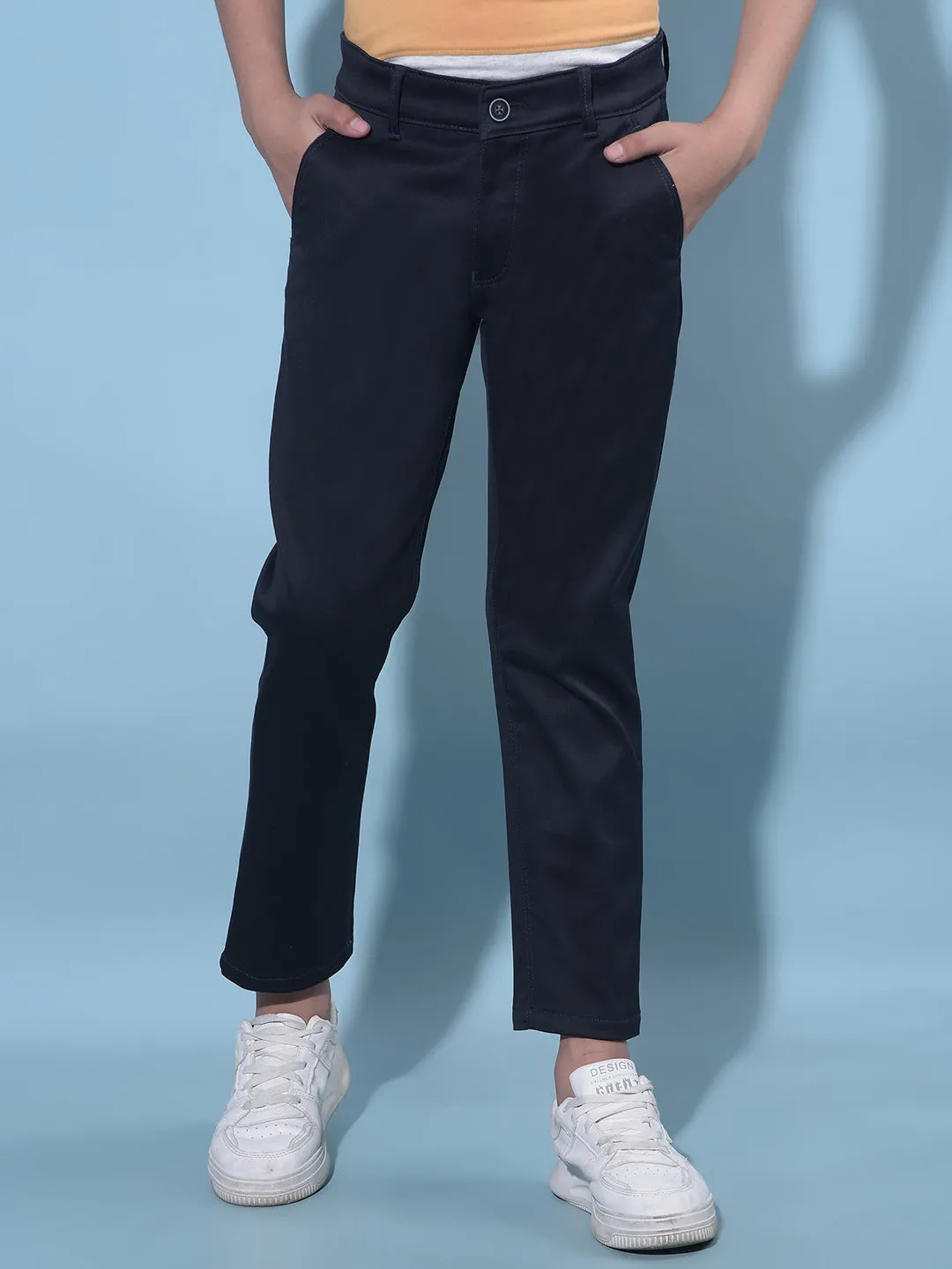 Navy Blue Cotton Chinos Trousers