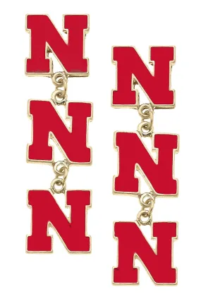Nebraska Huskers Triple Drop Enamel Earrings in Red