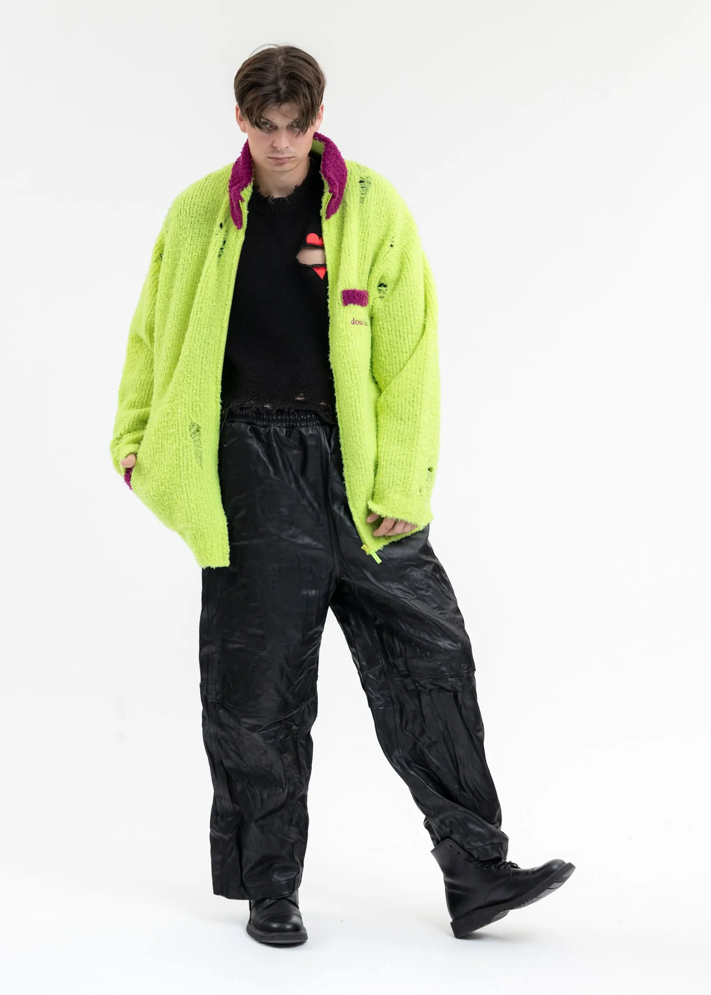 NEON YELLOW FLEECE KNIT BLOUSON