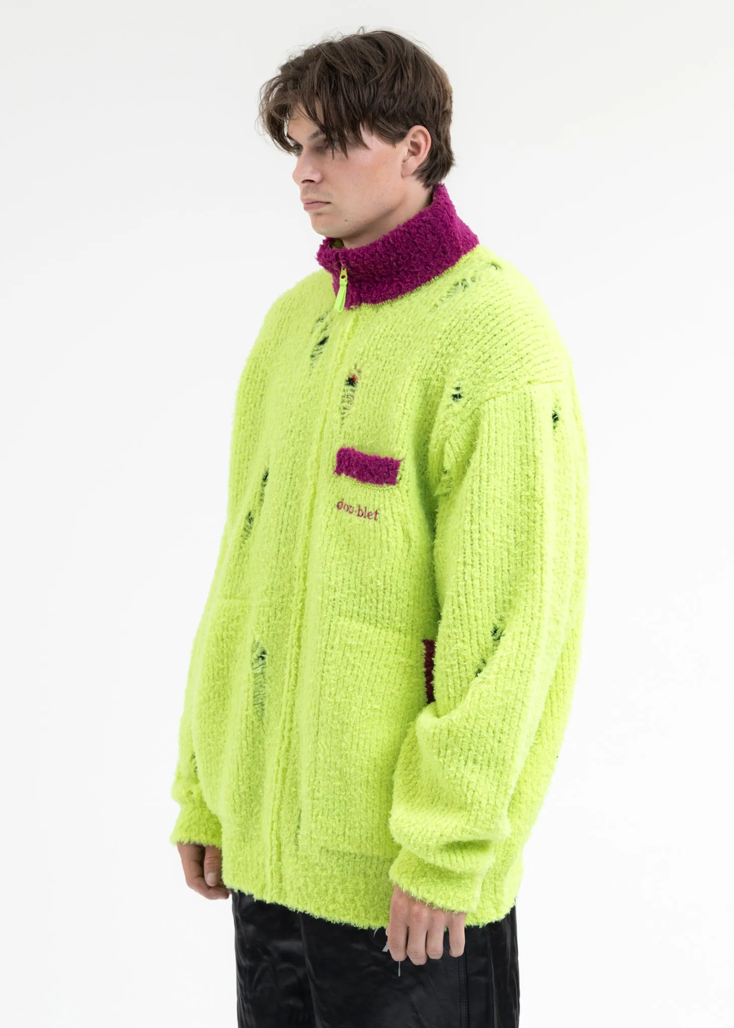 NEON YELLOW FLEECE KNIT BLOUSON