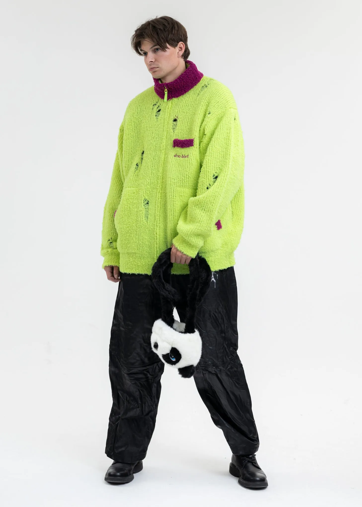 NEON YELLOW FLEECE KNIT BLOUSON