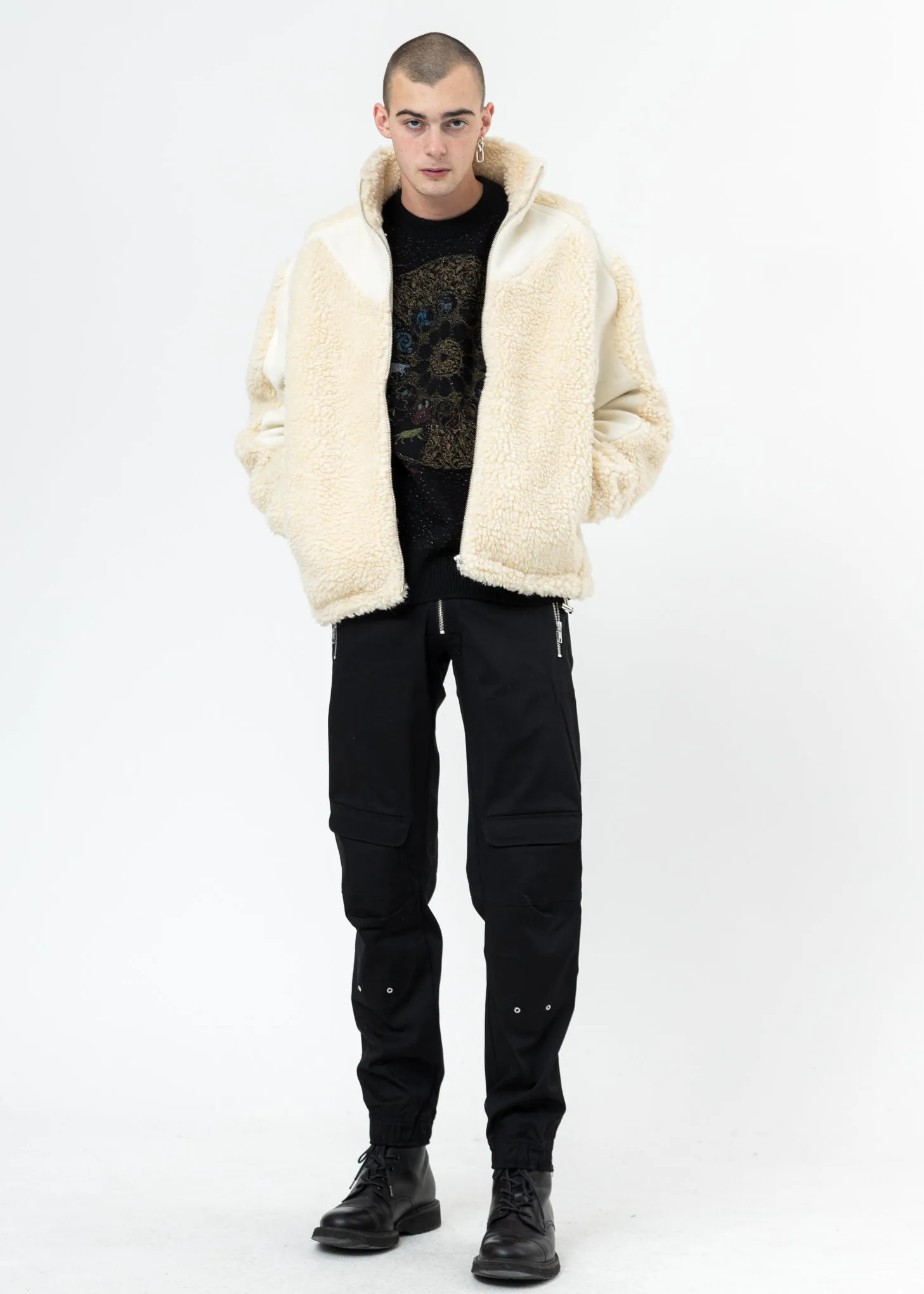 Off White Two Tone Fleece Jacket