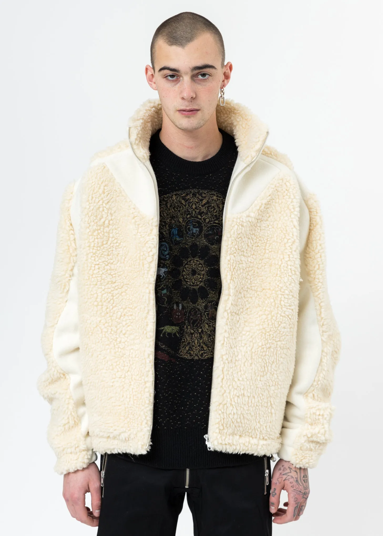 Off White Two Tone Fleece Jacket
