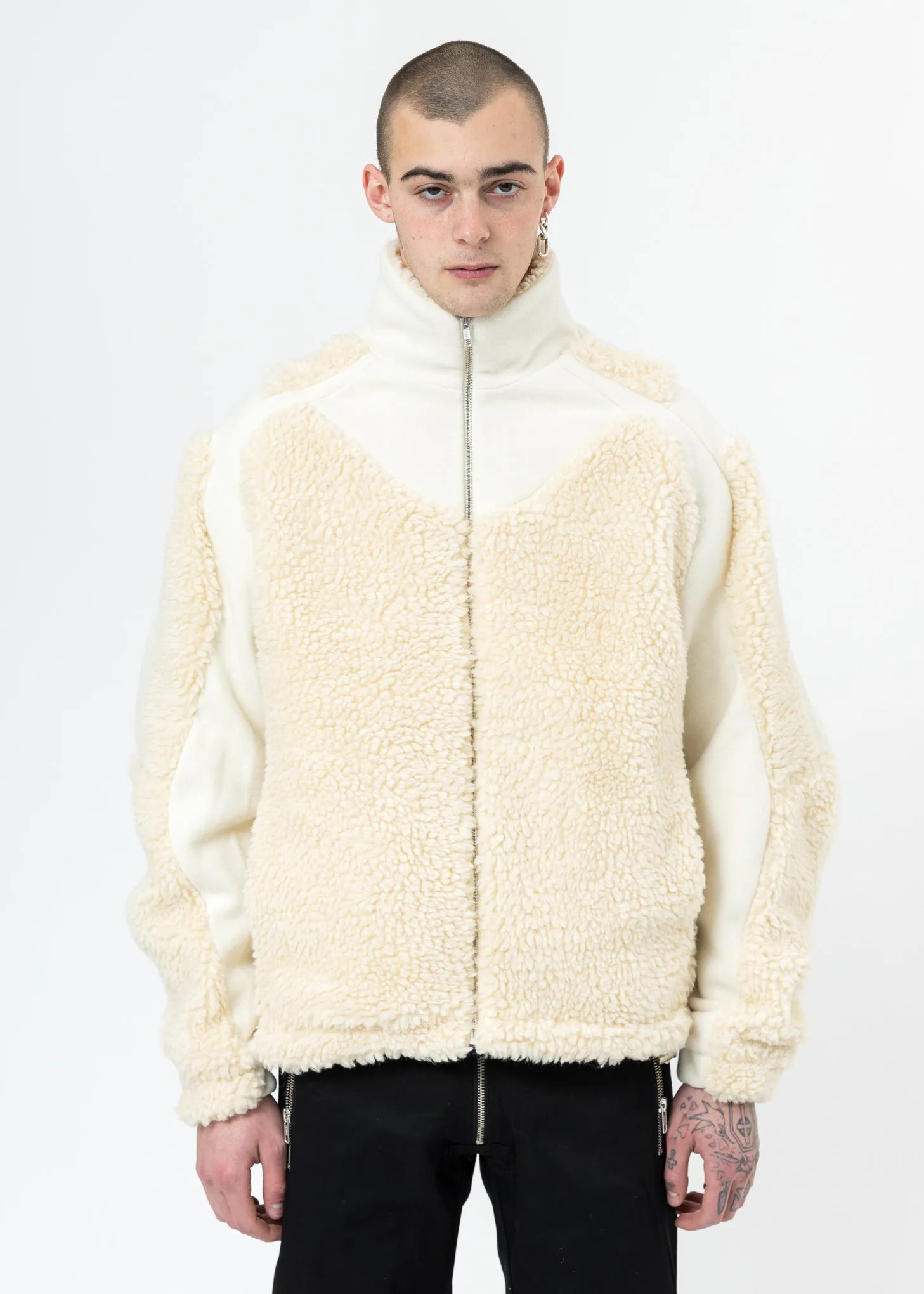 Off White Two Tone Fleece Jacket