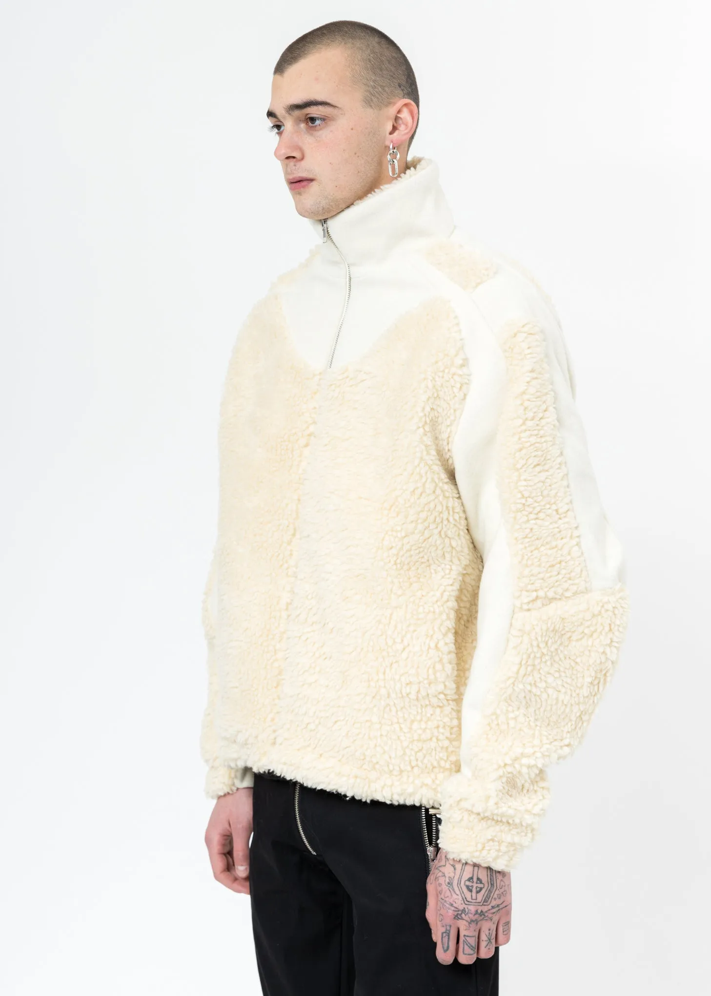 Off White Two Tone Fleece Jacket