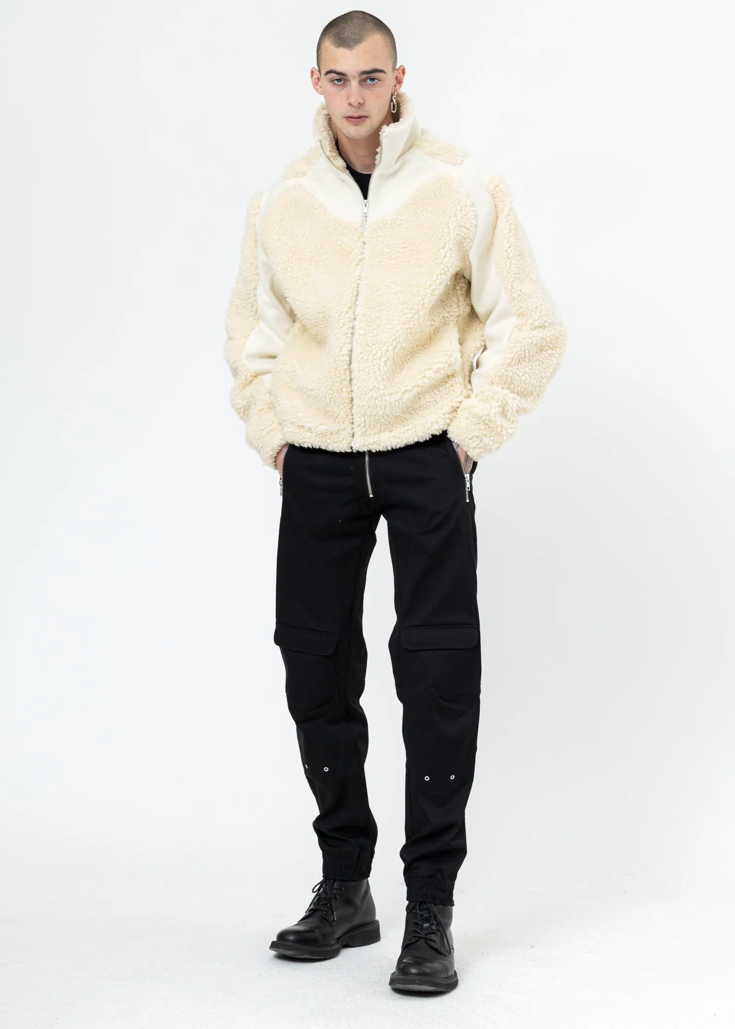 Off White Two Tone Fleece Jacket