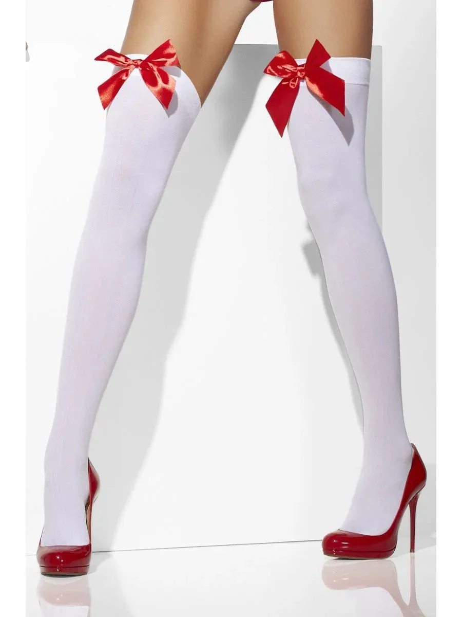 Opaque Hold-Ups, White, with Red Bows