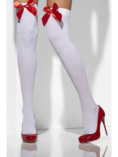 Opaque Hold-Ups, White, with Red Bows