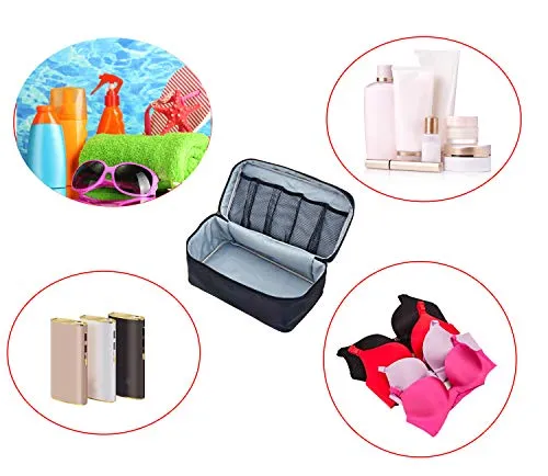 Packing Organizer Bra Underwear Storage Bag Travel Lingerie Pouch Toiletry Organizer Handbag Cosmetic Makeup Bag Luggage Storage Case For Cosmetics, Toiletries, Hotel, Home, Bathroom, Airplane (Black)