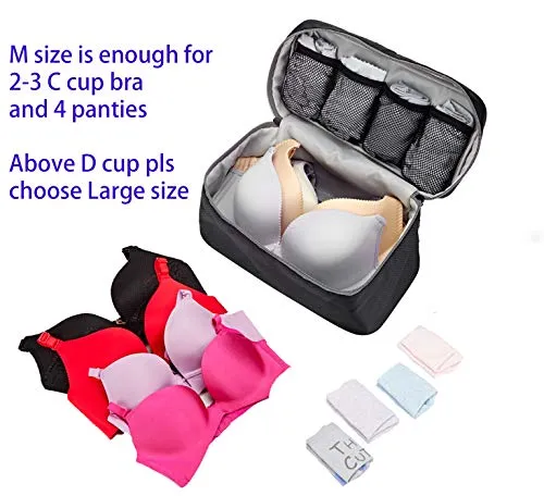 Packing Organizer Bra Underwear Storage Bag Travel Lingerie Pouch Toiletry Organizer Handbag Cosmetic Makeup Bag Luggage Storage Case For Cosmetics, Toiletries, Hotel, Home, Bathroom, Airplane (Black)