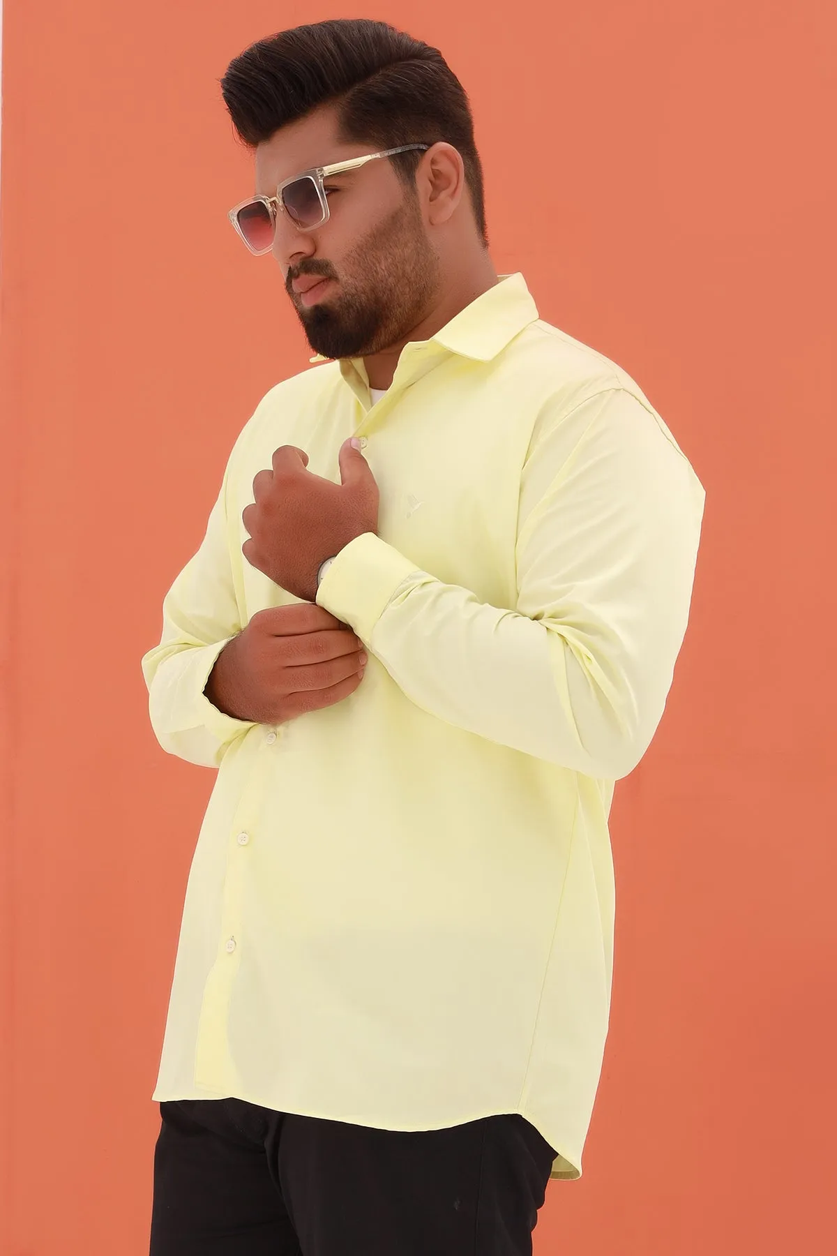 Pastel Yellow Button Down Shirt (Plus Size) - S22 - MS0044P