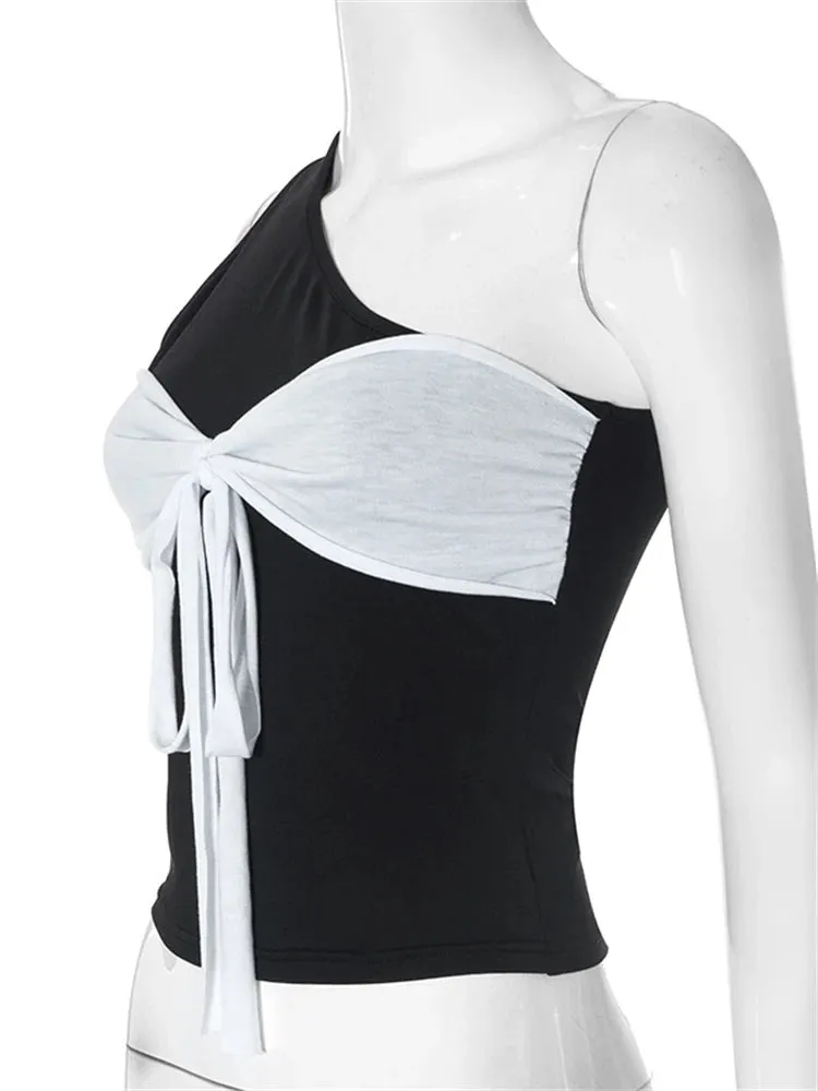Patchwork Lacing Black White Top