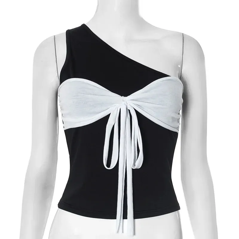 Patchwork Lacing Black White Top