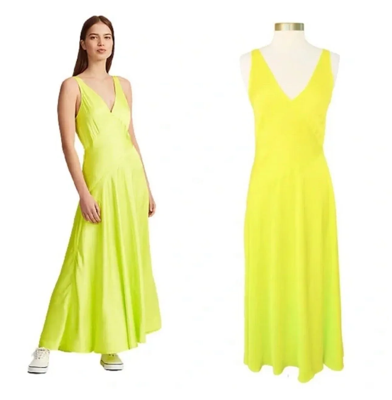 Polo Ralph Lauren Neon Sleeveless Maxi Slip Dress Silk US 0 UK 4 ladies