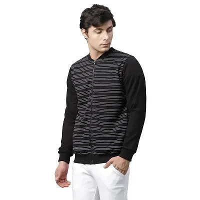 Rigo Men Black All Over Printed Fleece Bomber Jacket