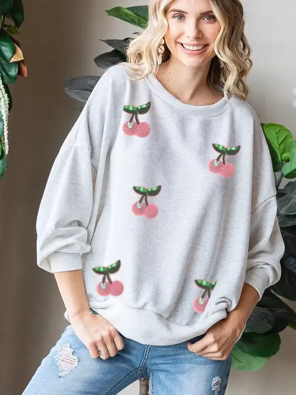 Sequined Cherry Sweatshirt