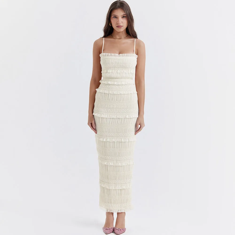 Summer High Stretch Sequin Lace Bodycon Backless Spaghetti Strap Dress