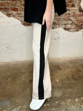 TAN WITH BLACK STRIPE PANT