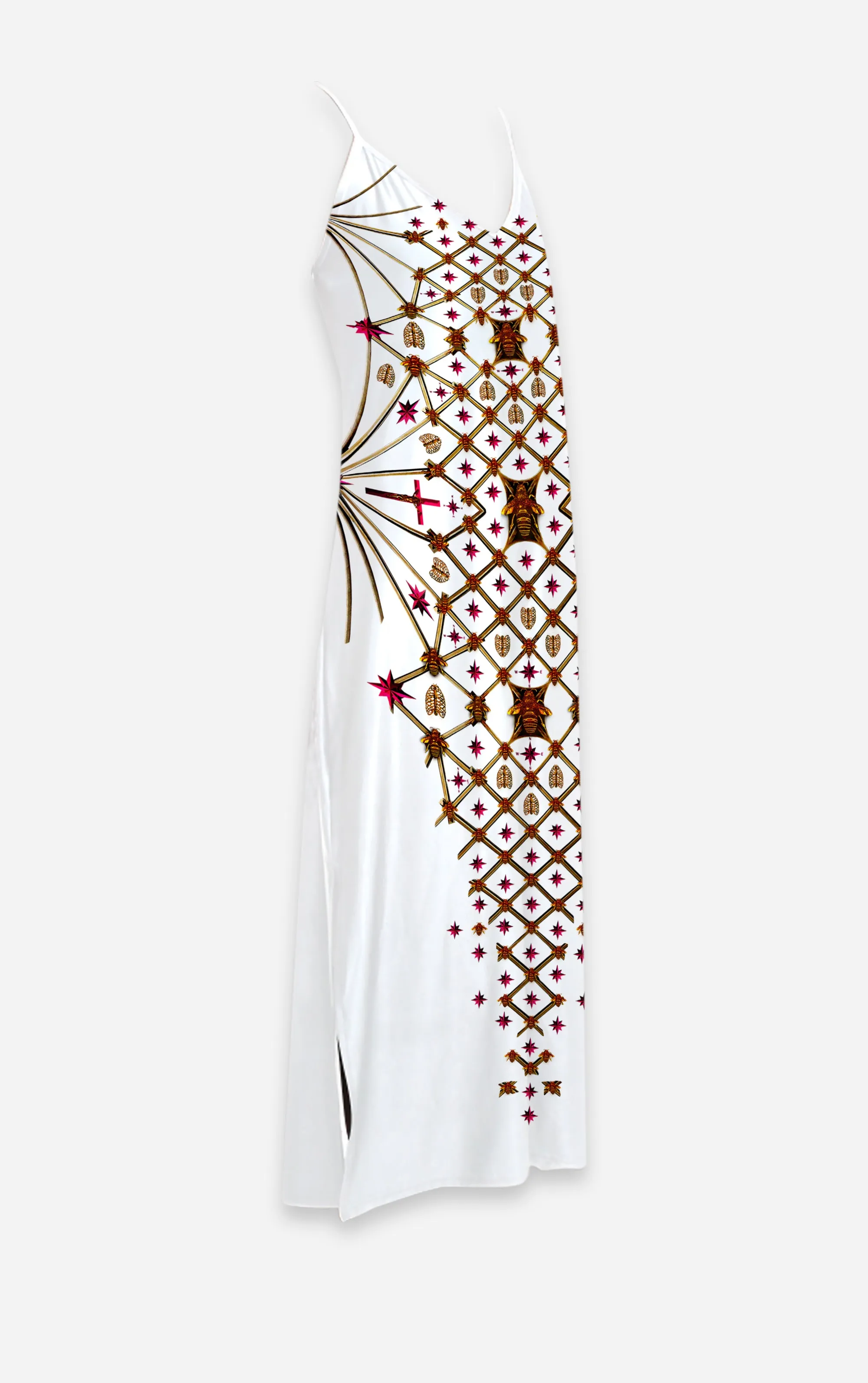 Vee Divergence- French Gothic V Neck Slip Dress in White | Le Leanian™