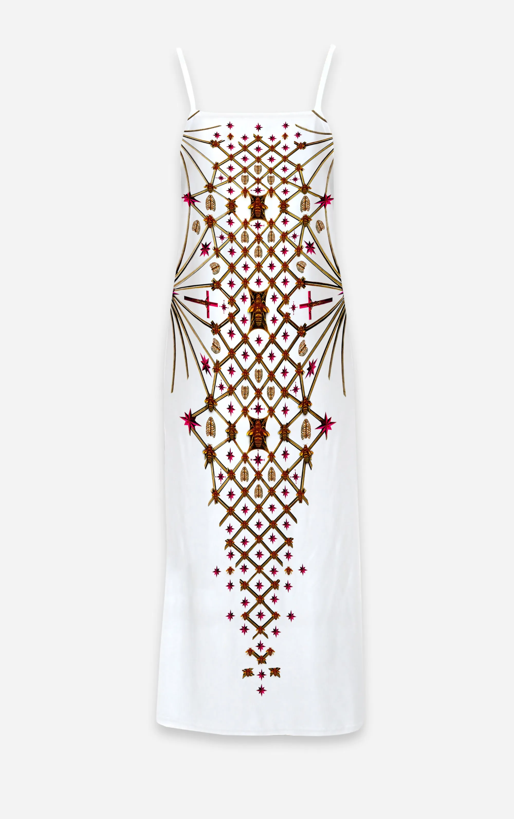 Vee Divergence- French Gothic V Neck Slip Dress in White | Le Leanian™