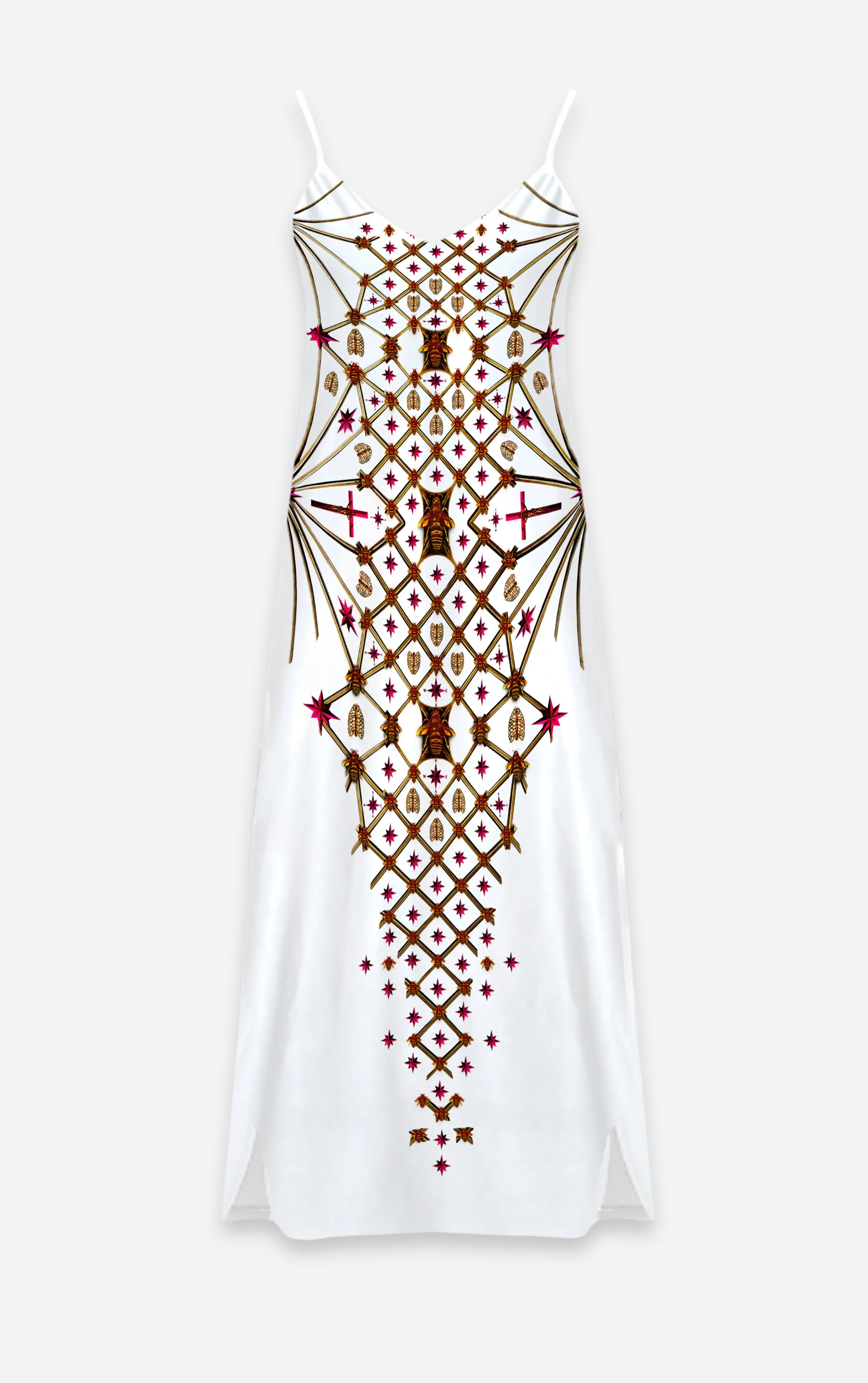 Vee Divergence- French Gothic V Neck Slip Dress in White | Le Leanian™