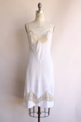 Vintage 1950s 1960s White Rayon with Ivory Lace Trim Slip