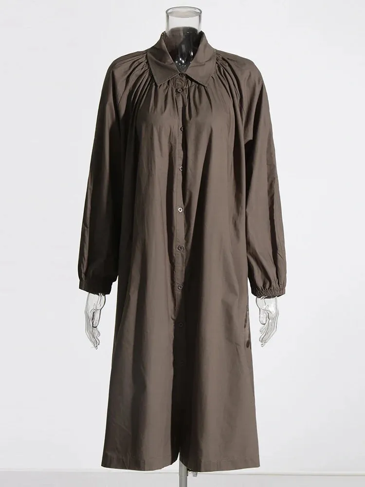 Women Long Sleeve Minimalist Loose Folds Casual Dress