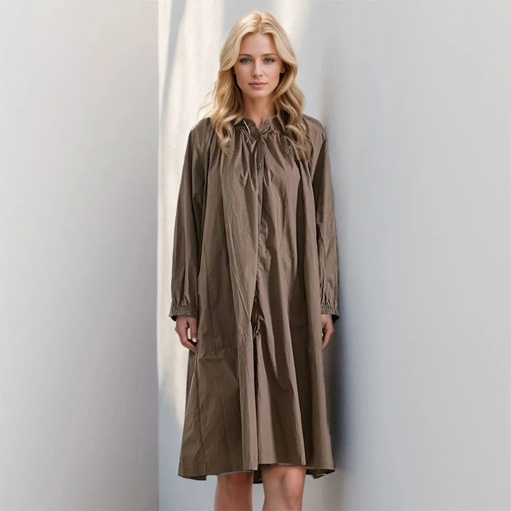 Women Long Sleeve Minimalist Loose Folds Casual Dress