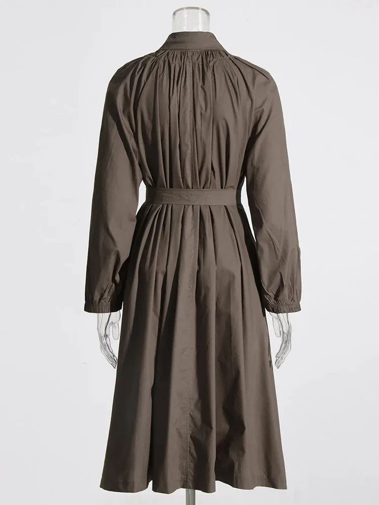 Women Long Sleeve Minimalist Loose Folds Casual Dress
