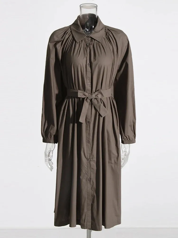 Women Long Sleeve Minimalist Loose Folds Casual Dress