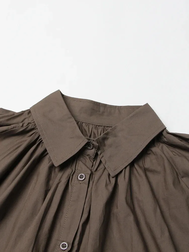 Women Long Sleeve Minimalist Loose Folds Casual Dress
