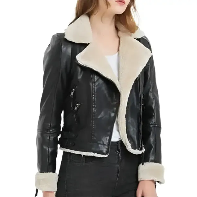 Women's Black B3 Shearling Bomber Leather Jacket