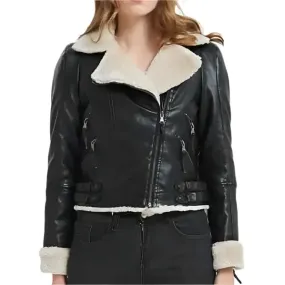 Women's Black B3 Shearling Bomber Leather Jacket