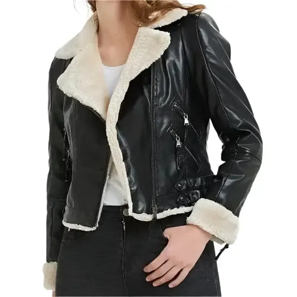 Women's Black B3 Shearling Bomber Leather Jacket