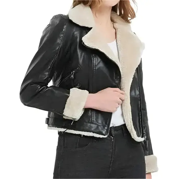 Women's Black B3 Shearling Bomber Leather Jacket